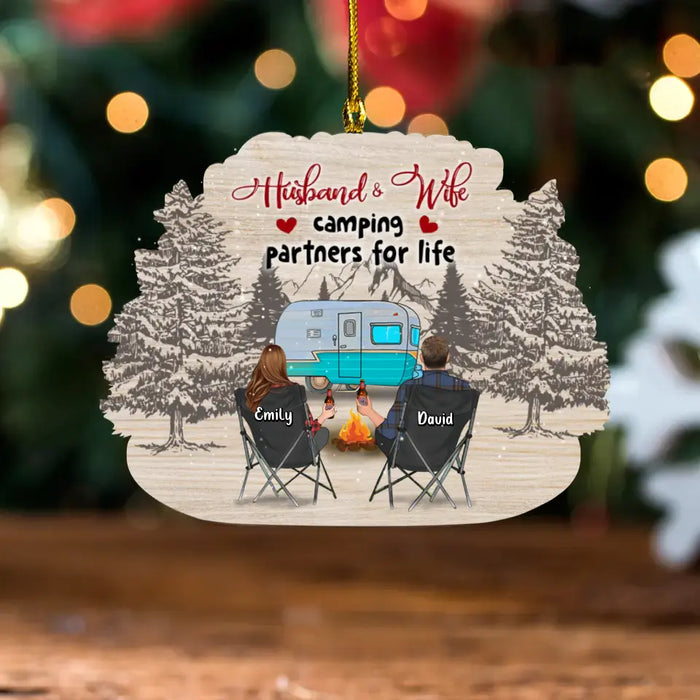 Custom Personalized Camping Acrylic Ornament - Couple/ Parents With Upto 2 Kids And 3 Pets - Gift For Camping Lovers/ Christmas Gift - This Is Our Happy Place