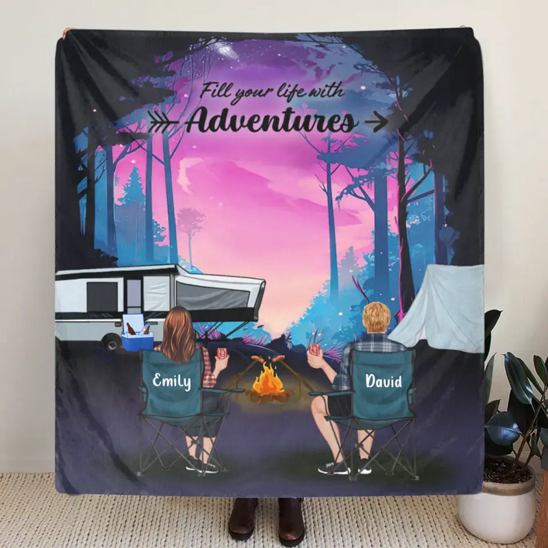 Personalized Camping Quilt/Fleece Throw Blanket - Full Option - Best Gift For Camping Lovers - Fill Your Life With Adventures