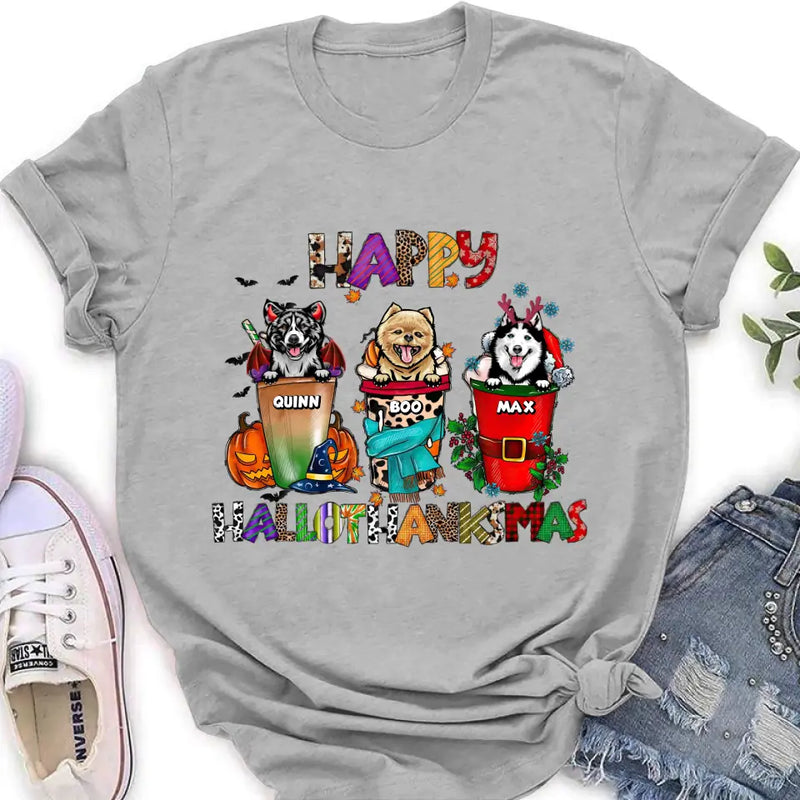 Personalized Hallothanksmas Shirt/Hoodie -  Halloween/Christmas/Thanksgiving Gift Idea for Dog Lovers - Happy Hallothanksmas