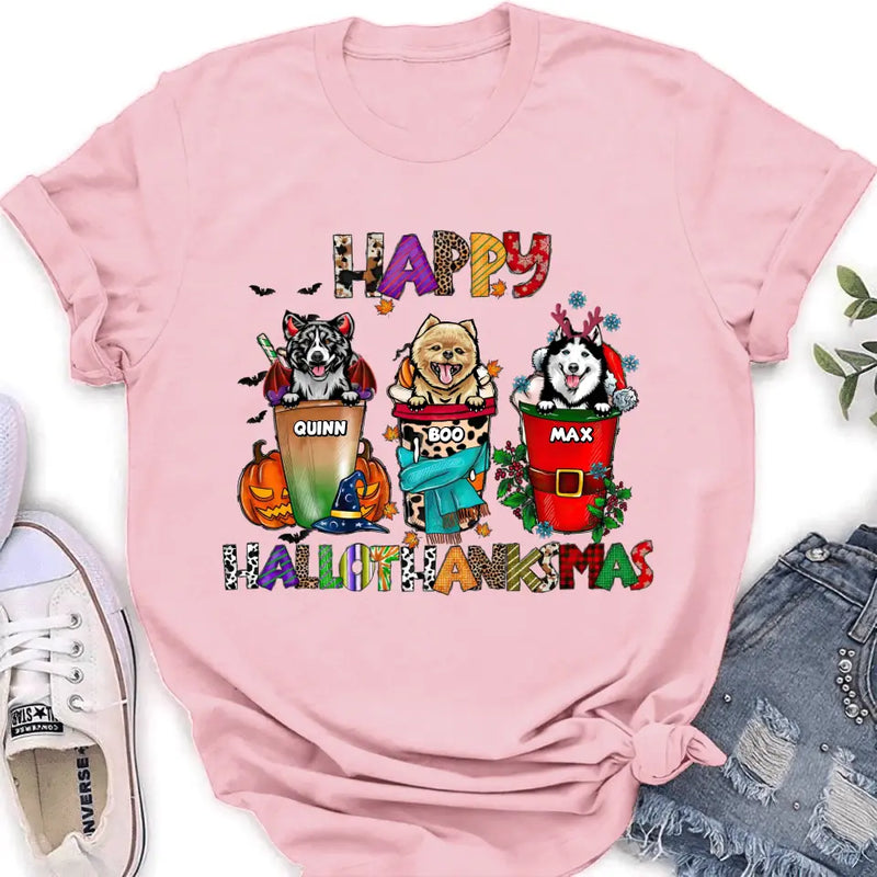 Personalized Hallothanksmas Shirt/Hoodie -  Halloween/Christmas/Thanksgiving Gift Idea for Dog Lovers - Happy Hallothanksmas