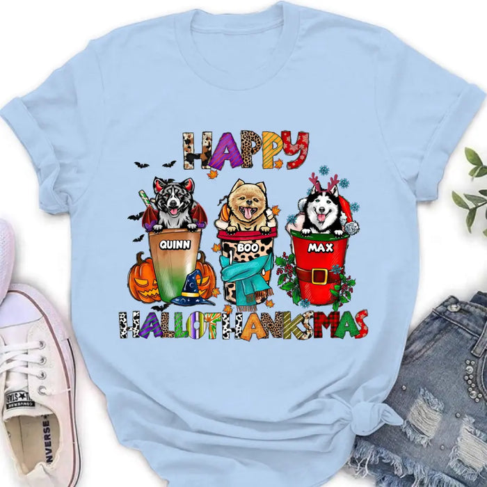 Custom Personalized Hallothanksmas Shirt/Hoodie -  Halloween/Christmas/Thanksgiving Gift Idea for Dog Lovers - Happy Hallothanksmas