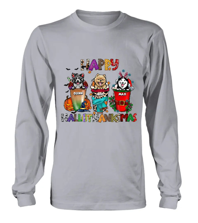 Personalized Hallothanksmas Shirt/Hoodie -  Halloween/Christmas/Thanksgiving Gift Idea for Dog Lovers - Happy Hallothanksmas