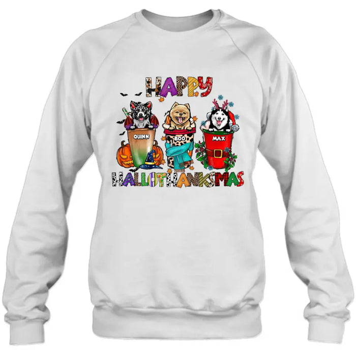 Custom Personalized Hallothanksmas Shirt/Hoodie -  Halloween/Christmas/Thanksgiving Gift Idea for Dog Lovers - Happy Hallothanksmas