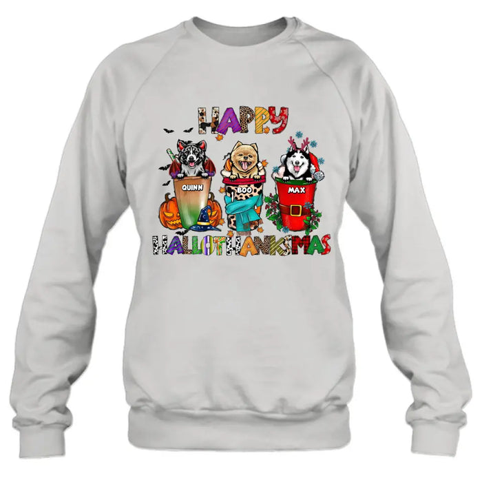 Custom Personalized Hallothanksmas Shirt/Hoodie -  Halloween/Christmas/Thanksgiving Gift Idea for Dog Lovers - Happy Hallothanksmas