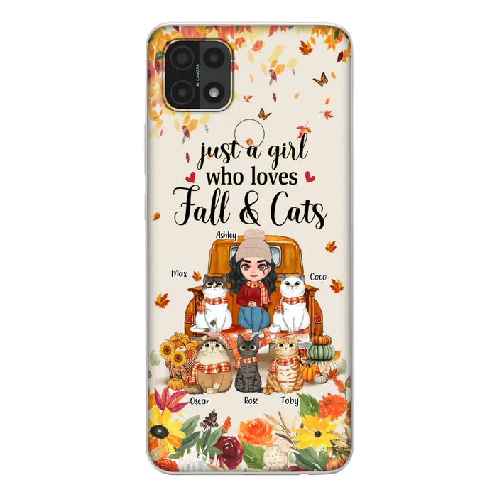 Custom Personalized Cat Mom Autumn Phone Case - Gift Idea For Cat Lovers - Upto 5 Cats - Case For Xiaomi/ Oppo/ Huawei - Just A Girl Who Loves Fall & Cats