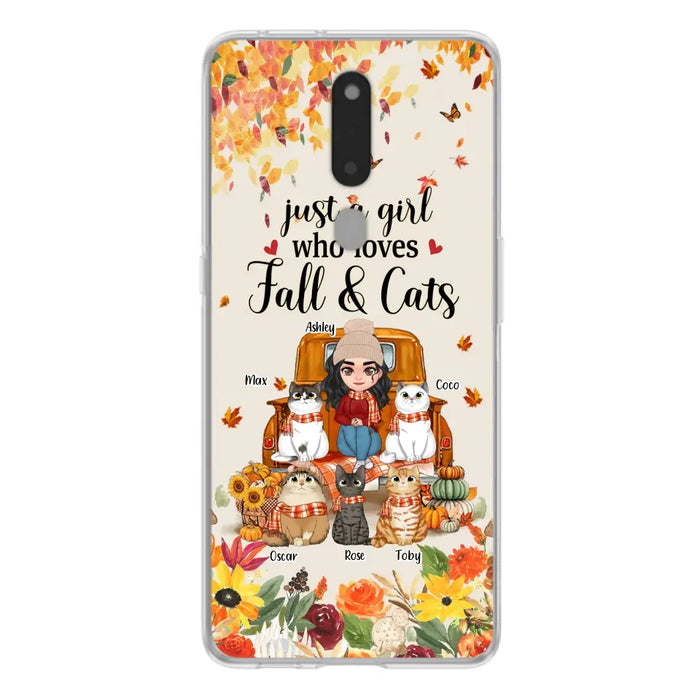 Custom Personalized Cat Mom Autumn Phone Case - Gift Idea For Cat Lovers - Upto 5 Cats - Case For Xiaomi/ Oppo/ Huawei - Just A Girl Who Loves Fall & Cats