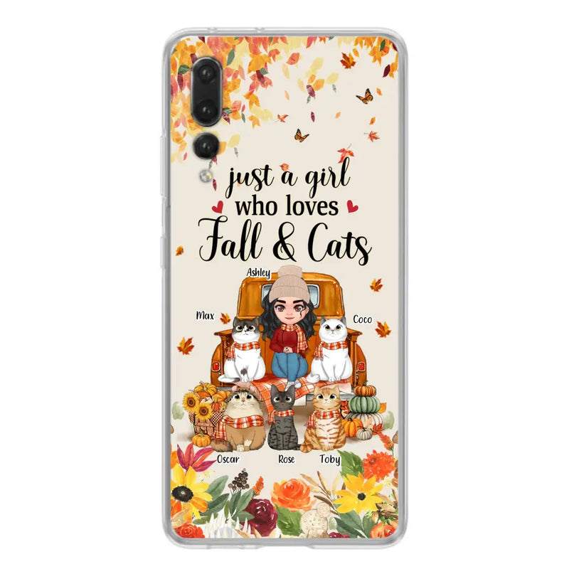 Personalized Cat Mom Autumn Phone Case - Gift Idea For Cat Lovers - Up to 5 Cats - Case For Xiaomi/Oppo/Huawei - Just A Girl Who Loves Fall & Cats