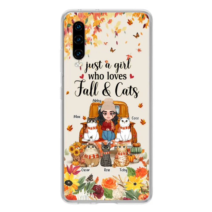 Custom Personalized Cat Mom Autumn Phone Case - Gift Idea For Cat Lovers - Upto 5 Cats - Case For Xiaomi/ Oppo/ Huawei - Just A Girl Who Loves Fall & Cats