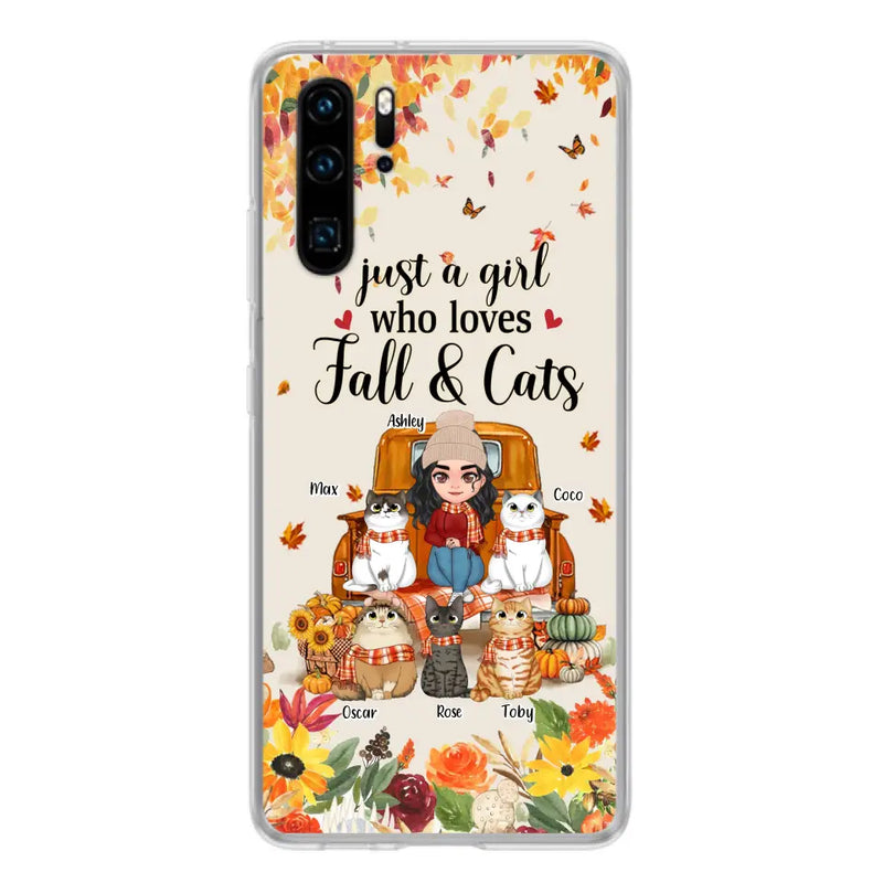 Personalized Cat Mom Autumn Phone Case - Gift Idea For Cat Lovers - Up to 5 Cats - Case For Xiaomi/Oppo/Huawei - Just A Girl Who Loves Fall & Cats