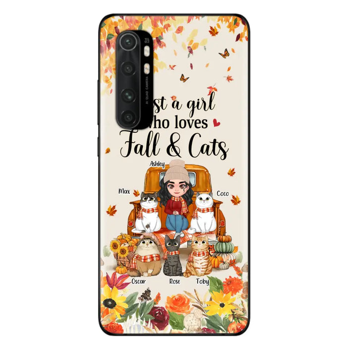 Custom Personalized Cat Mom Autumn Phone Case - Gift Idea For Cat Lovers - Upto 5 Cats - Case For Xiaomi/ Oppo/ Huawei - Just A Girl Who Loves Fall & Cats