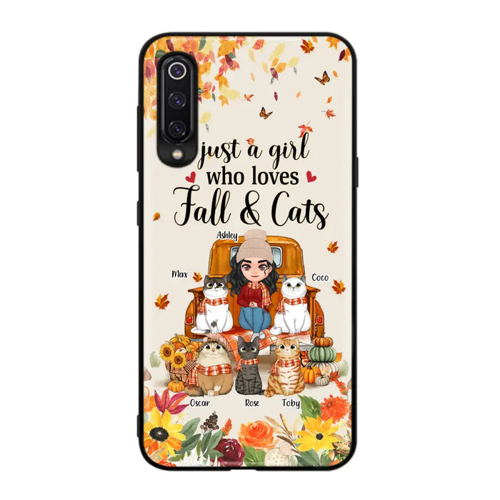 Custom Personalized Cat Mom Autumn Phone Case - Gift Idea For Cat Lovers - Upto 5 Cats - Case For Xiaomi/ Oppo/ Huawei - Just A Girl Who Loves Fall & Cats