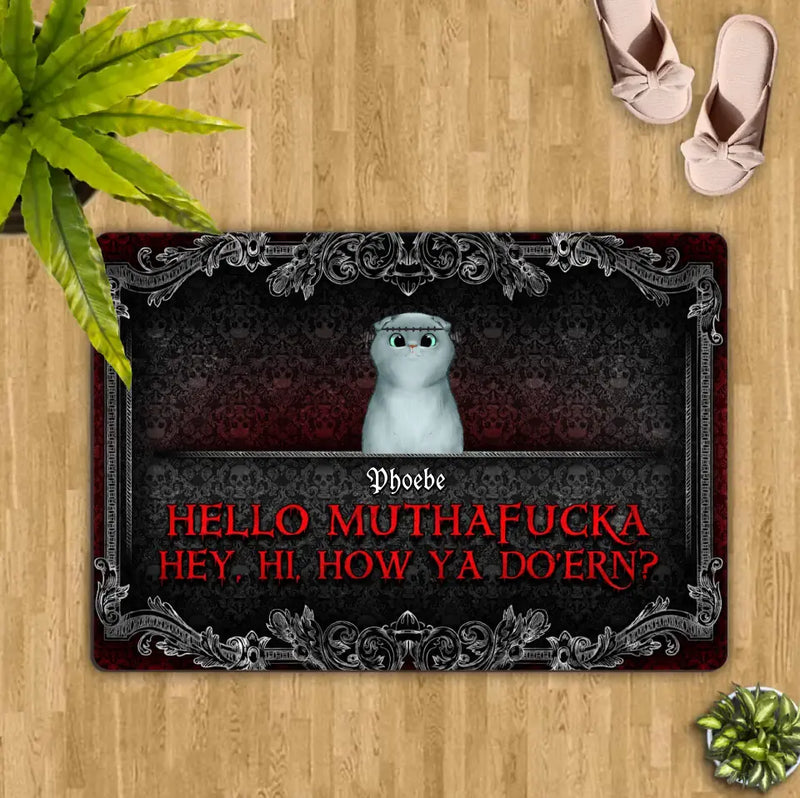 Personalized Pet Doormat - Up to 5 Dogs/Cats - Halloween Gift Idea for Dog/Cat Lovers - Hello Muthafucka