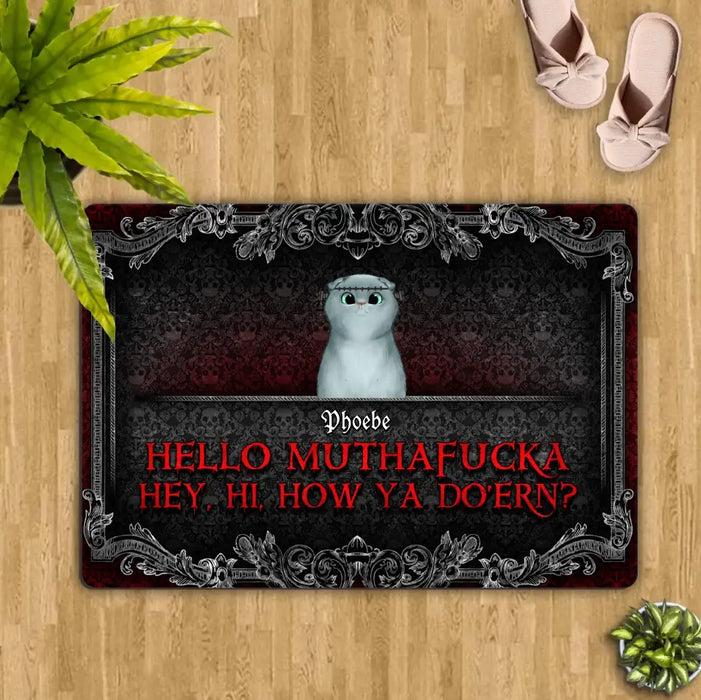 Custom Personalized Pet Doormat - Upto 5 Dogs/Cats - Halloween Gift Idea for Dog/Cat Lovers - Hello Muthafucka