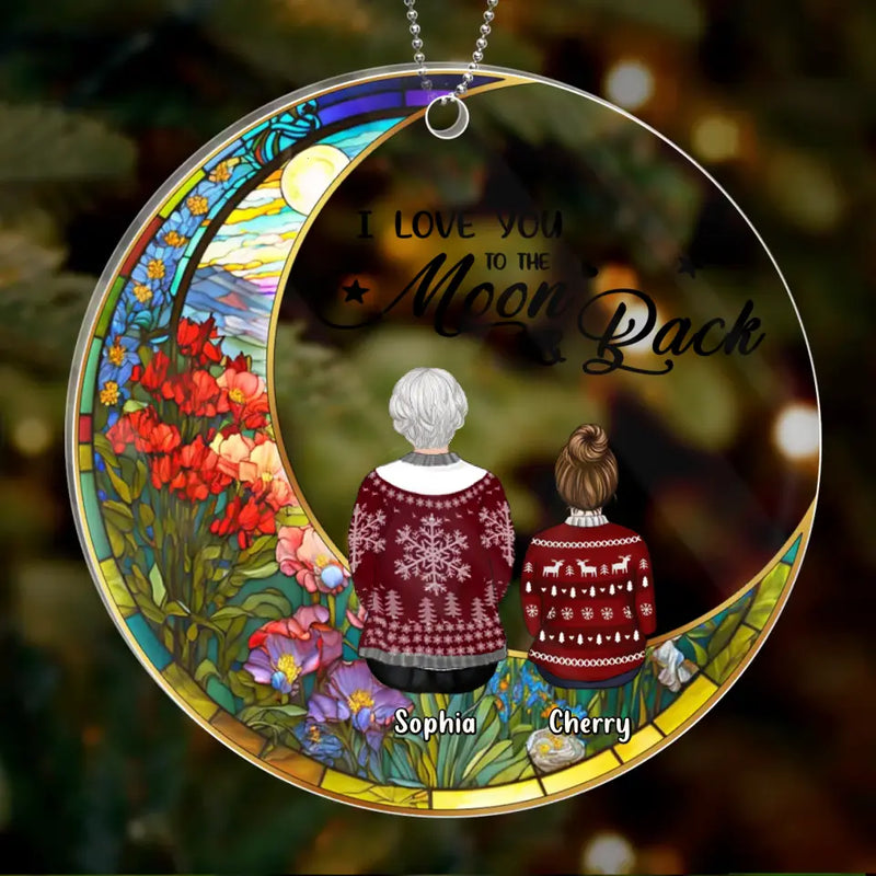 Personalized Family Circle Acrylic Ornament - Grandparent With Up To 3 Children - Christmas Gift Idea - I Love You To The Moon & Back