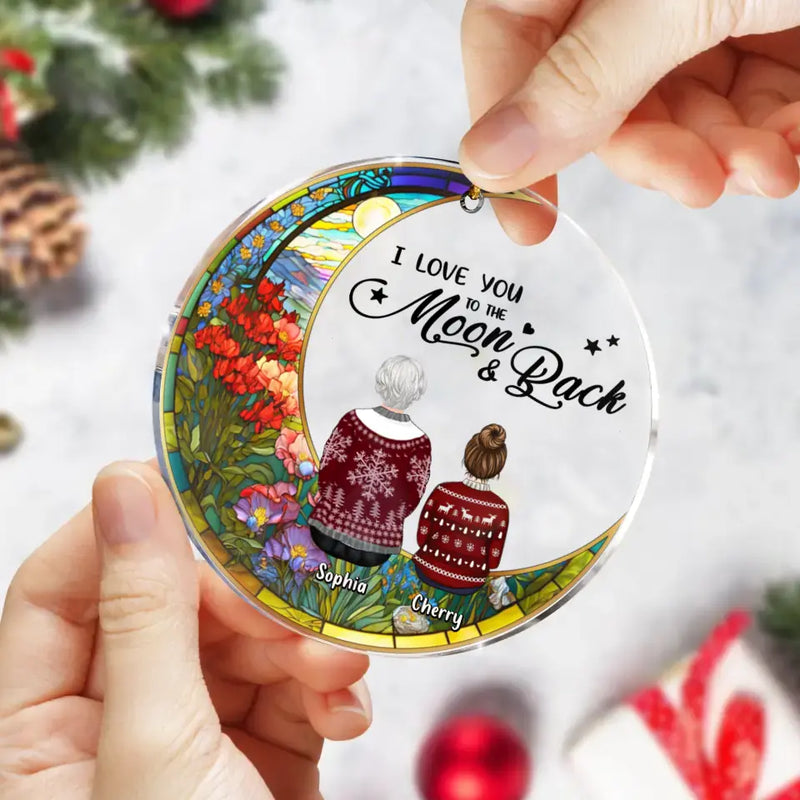 Personalized Family Circle Acrylic Ornament - Grandparent With Up To 3 Children - Christmas Gift Idea - I Love You To The Moon & Back