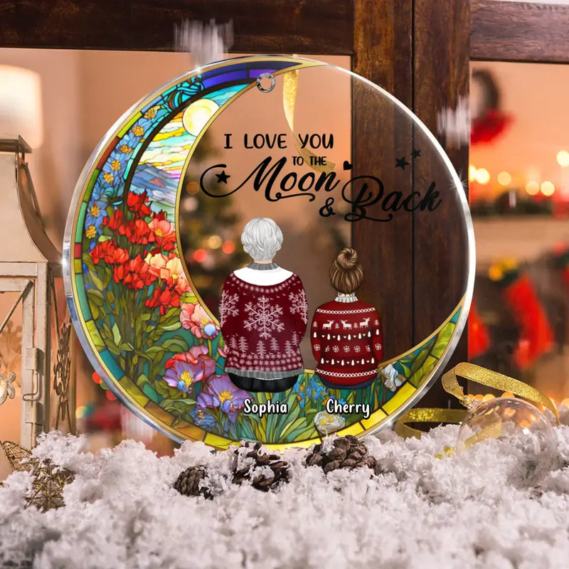Personalized Family Circle Acrylic Ornament - Grandparent With Up To 3 Children - Christmas Gift Idea - I Love You To The Moon & Back