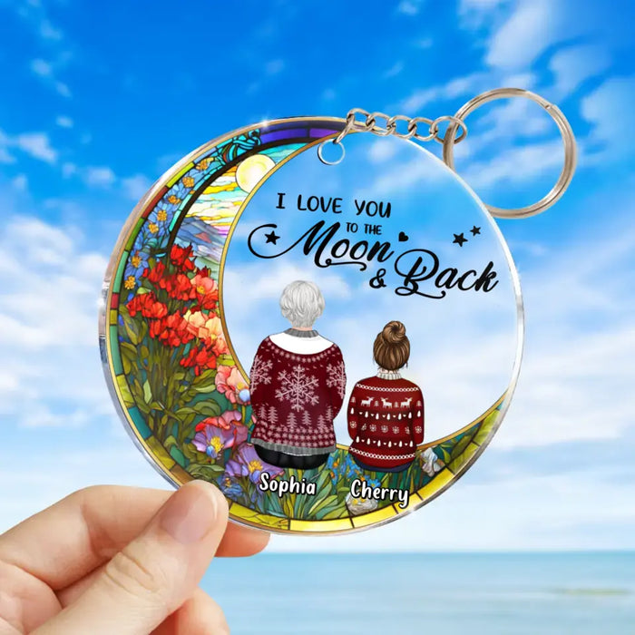 Custom Personalized Family Acrylic Keychain - Grandparent with upto 3 Children - Christmas Gift Idea - I Love You To The Moon & Back