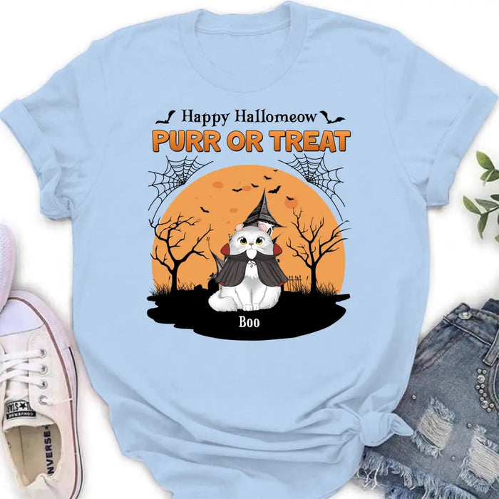 Custom Personalized Meowloween Shirt/Hoodie - Up to 6 Cats - Halloween Gift Idea for Cat Lovers - Happy Hallomeow