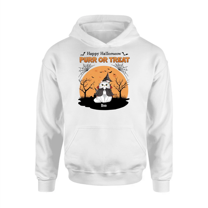 Custom Personalized Meowloween Shirt/Hoodie - Up to 6 Cats - Halloween Gift Idea for Cat Lovers - Happy Hallomeow