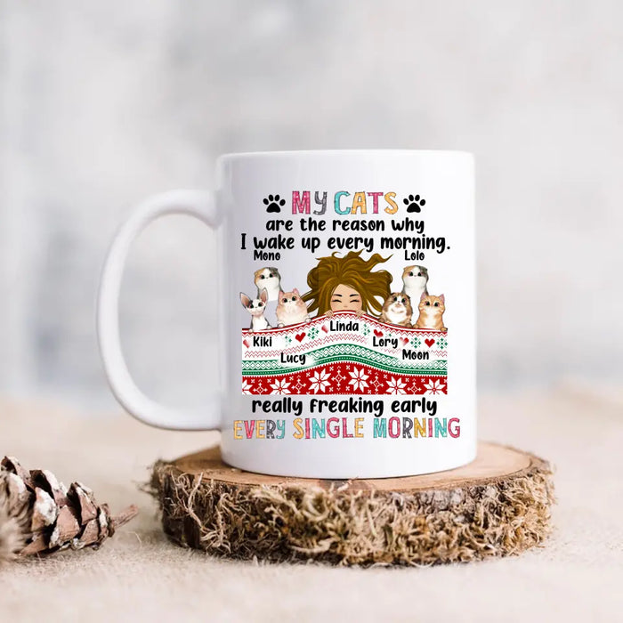 Personalized Cat Mom Coffee Mug - Gift Idea For Mom/Cat Lovers - Up to 6 Cats - My Cats Are The Reason Why I Wake Up Every Morning