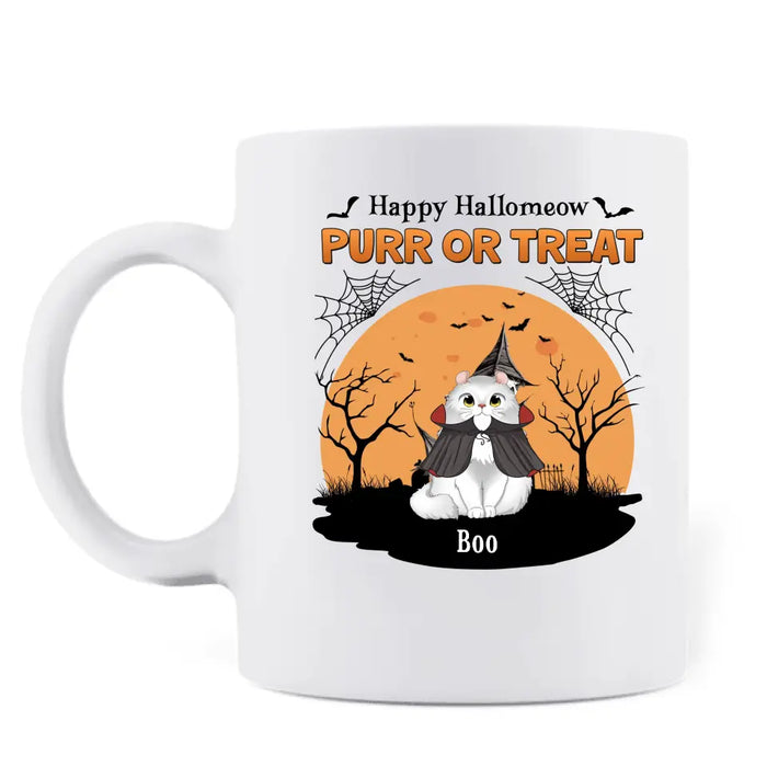 Custom Personalized Meowloween Coffee Mug - Up to 6 Cats - Halloween Gift Idea for Cat Lovers - Happy Hallomeow