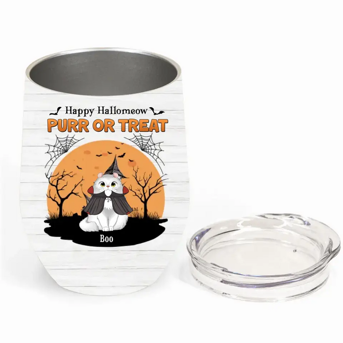 Custom Personalized Meowloween Wine Tumbler - Up to 6 Cats - Halloween Gift Idea for Cat Lovers - Happy Hallomeow