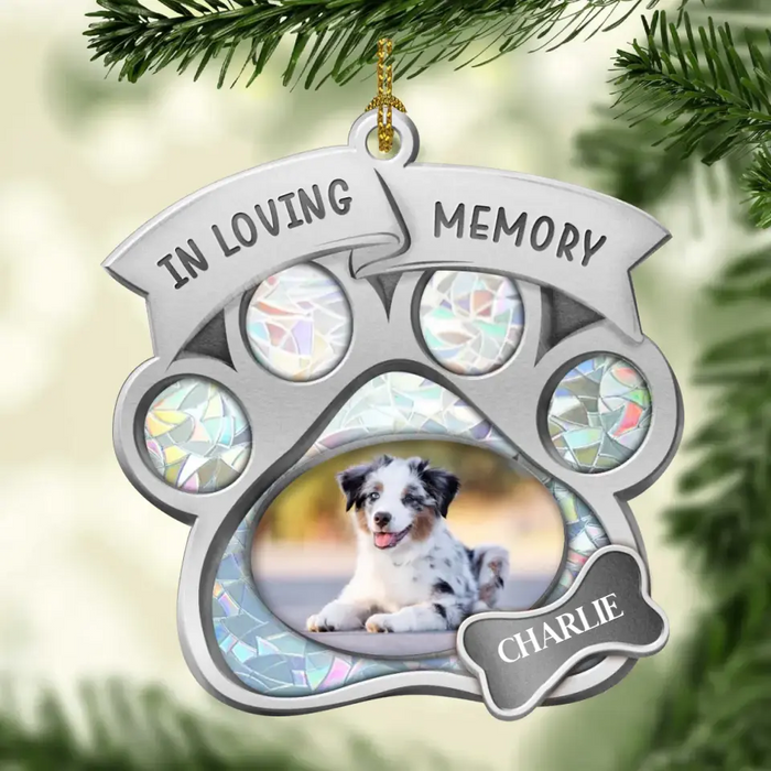 You Left Paw Prints On My Heart - Personalized Memorial Aluminum Ornament - Memorial Gift Idea For Christmas - Upload Dog/ Cat Photo
