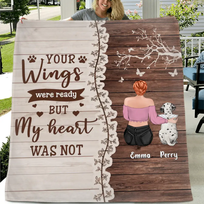 Personalized Memorial Pet Quilt/Single Layer Fleece Blanket - Upto 3 Dogs/Cats - Memorial Gift Idea for Dog/Cat Owners - Your Wings Were Ready But My Heart Was Not