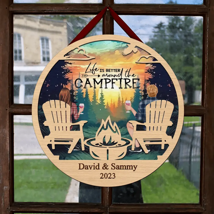 Custom Personalized Camping Couple Wooden Sign - Gift For Couple/Camping Lover - Life Is Better Around The Campfire