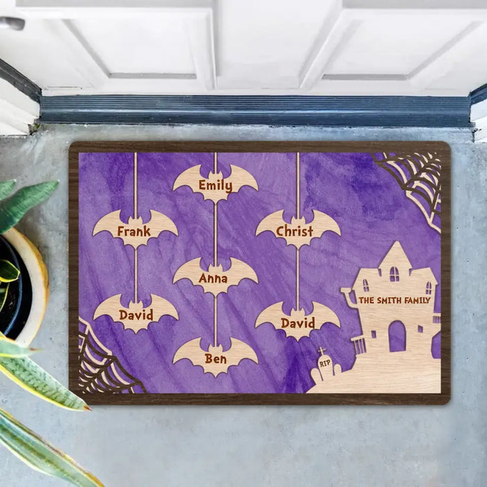 Halloween Personalized Bat Family Doormat - Up to 4 dogs - Halloween Decor