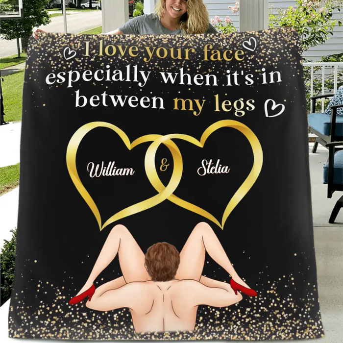 Custom Personalized Couple Quilt/Single Layer Fleece Blanket - Gift Idea For Him/Her - I Love Your Face Especially When It's In Between My Legs