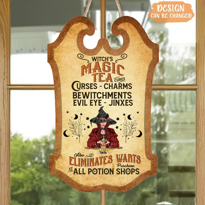 Custom Personalized Witch's Magic Tea Wooden Sign - Halloween Gift Idea - Cures Charms Bewitchments Evil Eye Jinxes