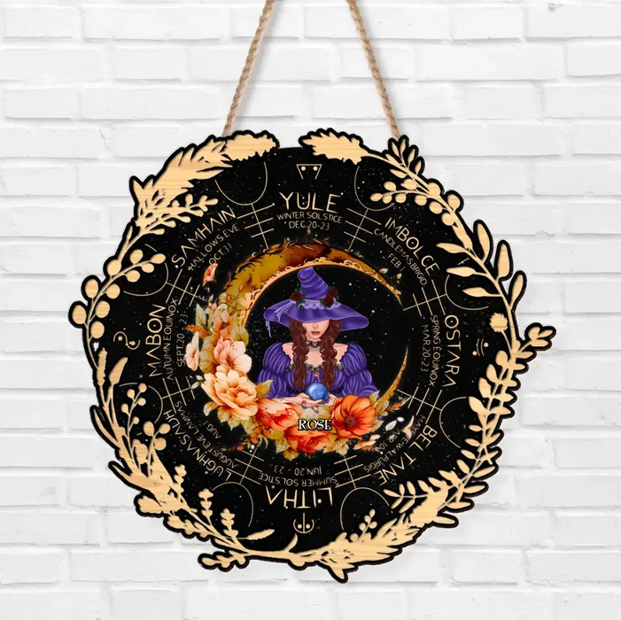 Custom Personalized Witch Calendar Floral Frame Wooden Sign - Gift Idea For Halloween/Witch Lovers