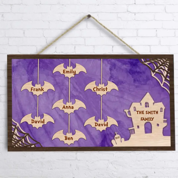 Halloween Personalized Bat Family 2 Layered Wooden Art - Up to 4 dogs - Halloween Decor