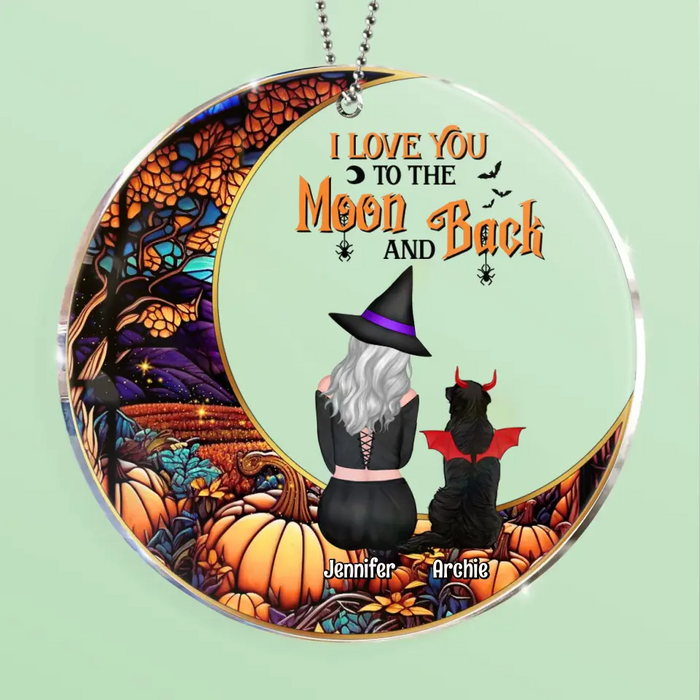 Custom Personalized Halloween Dog Mom Circle Acrylic Ornament - Upto 4 Dogs - Halloween Gift Idea For Dog Lover - I Love You To The Moon And Back