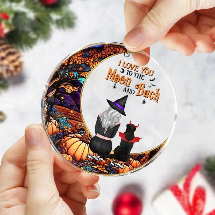 Custom Personalized Halloween Dog Mom Circle Acrylic Ornament - Upto 4 Dogs - Halloween Gift Idea For Dog Lover - I Love You To The Moon And Back