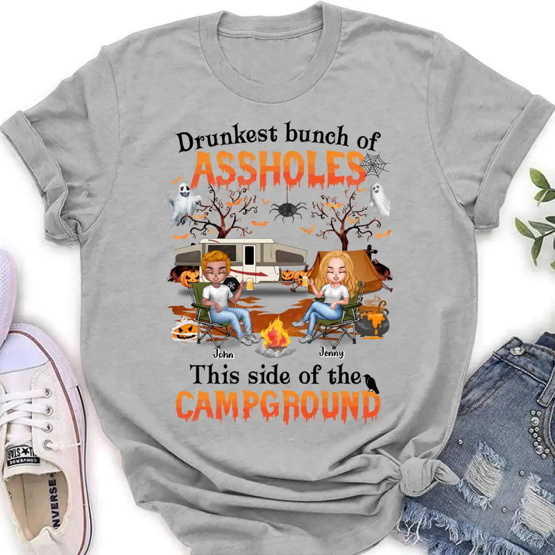 Personalized Camping Friends Shirt - Up to 7 People - Halloween Gift Idea For Friends/Camping Lover - If I'm Drunk It's My Camping Friends' Fault