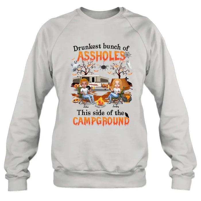 Custom Personalized Camping Friends Shirt - Upto 7 People - Halloween Gift Idea For Friends/ Camping Lover - If I'm Drunk It's My Camping Friends' Fault