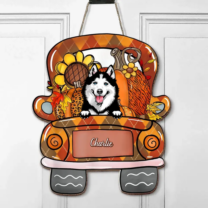 Personalized Dog Fall Season Wooden Sign - Gift Idea for Dog Lovers - Up to 3 Dogs