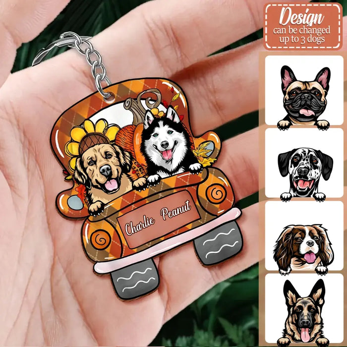 Custom Personalized Dog Fall Season Wooden Keychain - Gift Idea For Dog Lover - Custom Upto 3 Dogs