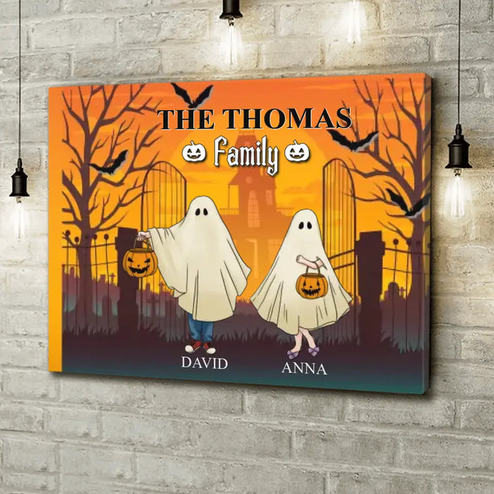 Personalized Halloween Ghost Family Canvas - Halloween Gift For Couple/Family - Upto 5 People With 4 Pets - The Thomas Family