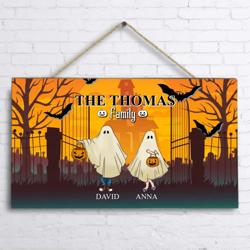 Personalized Halloween Ghost Family Doorsign - Halloween Gift For Couple/Family - Up to 5 People With 4 Pets - The Thomas Family