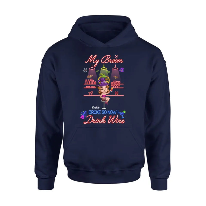 Personalized Witch Drink Shirt/Hoodie - Up to 4 Girls - Gift Idea For Halloween/Witch Lovers/Besties/BFF - My Broom Broke So Now I Drink Wine