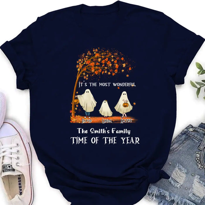 Personalized Halloween Ghost Family Shirt/Hoodie - Halloween Gift For Couple/Family - Upto 6 People With 3 Pets - It's The Most Wonderful Time Of The Year