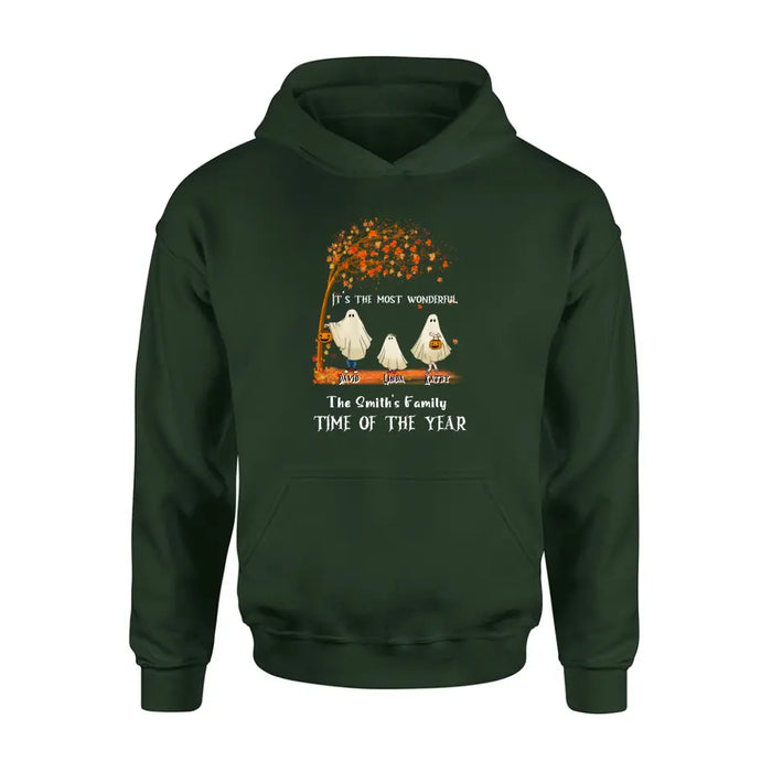 Personalized Halloween Ghost Family Shirt/Hoodie - Halloween Gift For Couple/Family - Upto 6 People With 3 Pets - It's The Most Wonderful Time Of The Year