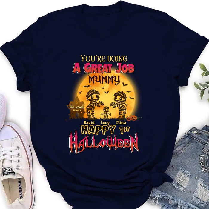 Personalized 1st Halloween Shirt/Baby Onesie - Gift Idea For Halloween/Family -You're Doing A Great Job Mummy Happy 1st Halloween