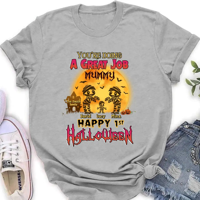 Personalized 1st Halloween Shirt/Baby Onesie - Gift Idea For Halloween/Family -You're Doing A Great Job Mummy Happy 1st Halloween