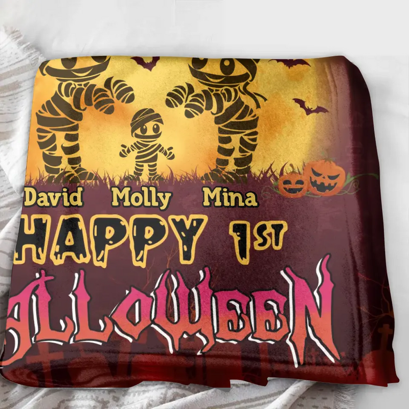 Personalized 1st Halloween Fleece Throw Blanket/Quilt - Gift Idea For Halloween/Family - You're Doing A Great Job Mummy Happy 1st Halloween