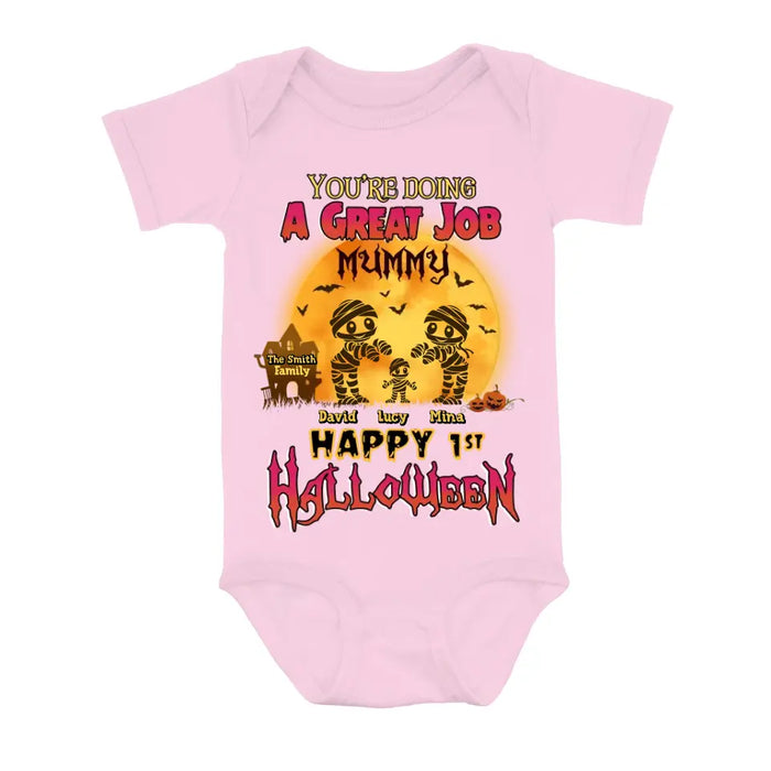 Personalized 1st Halloween Shirt/Baby Onesie - Gift Idea For Halloween/Family -You're Doing A Great Job Mummy Happy 1st Halloween