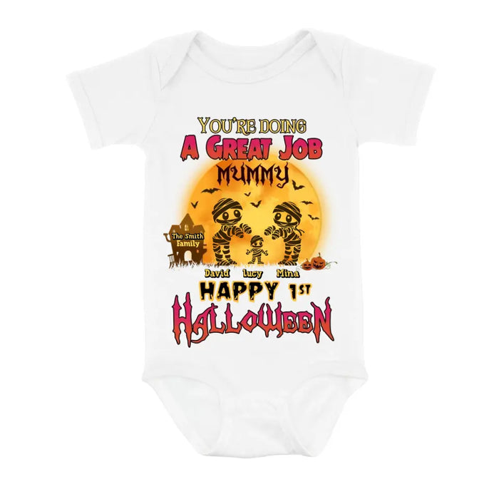 Personalized 1st Halloween Shirt/Baby Onesie - Gift Idea For Halloween/Family -You're Doing A Great Job Mummy Happy 1st Halloween